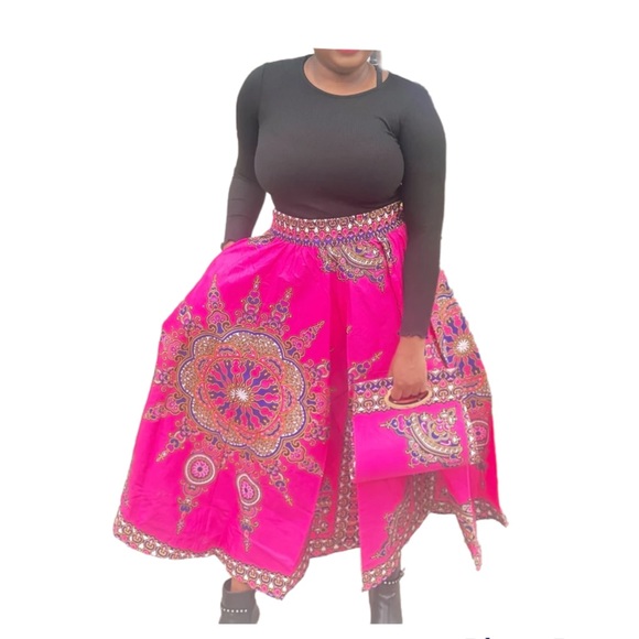 Long Maxi Skirt With Bag 100% Cotton One Size Long African Skirt Bohemian Skirt - Picture 2 of 7